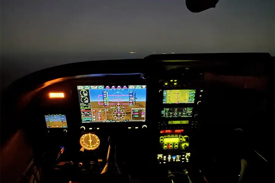 Cockpit at night.