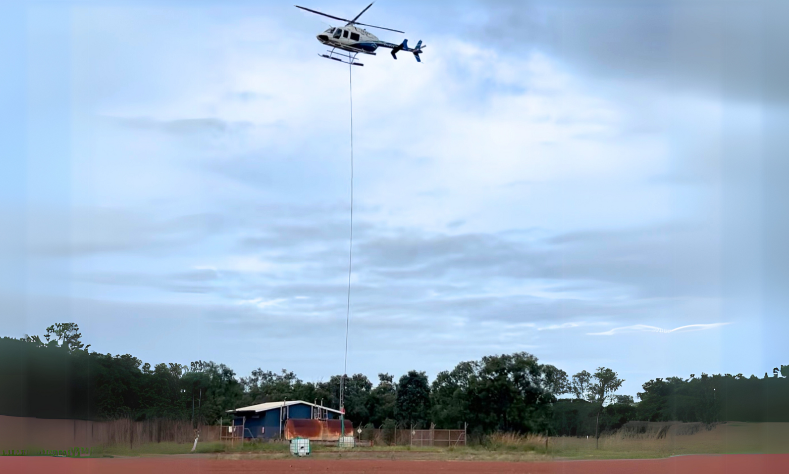 A helicopter delivering over 8,000 litres of fuel to the region.